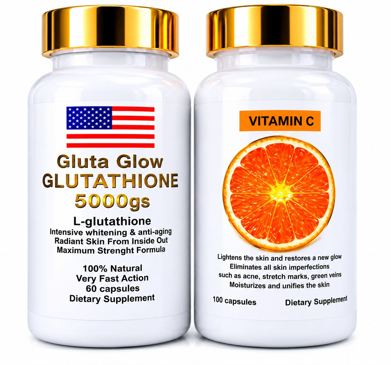 Gluta Glow Glutathione 5000 mg + Vitamin C ( Duo Blanchissant & Anti tâches)